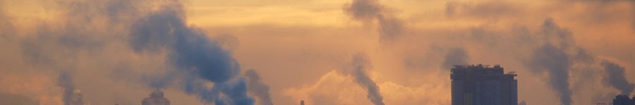 Industrial buildings at sunset