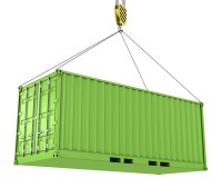 Green freight container hoisted